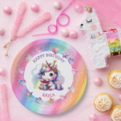 Gepersonaliseerde Verjaardag van het Meisje Eenhoo Papieren Bordje (Feest)