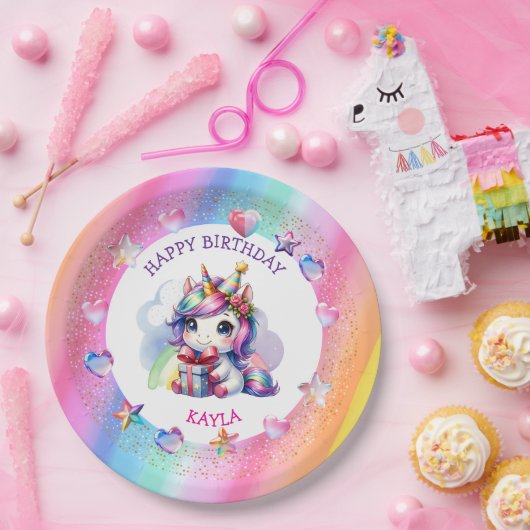 Gepersonaliseerde Verjaardag van het Meisje Eenhoo Papieren Bordje (Feest)