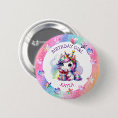 Gepersonaliseerde Verjaardag van het Meisje Eenhoo Ronde Button 5,7 Cm (Voorkant /achterkant)
