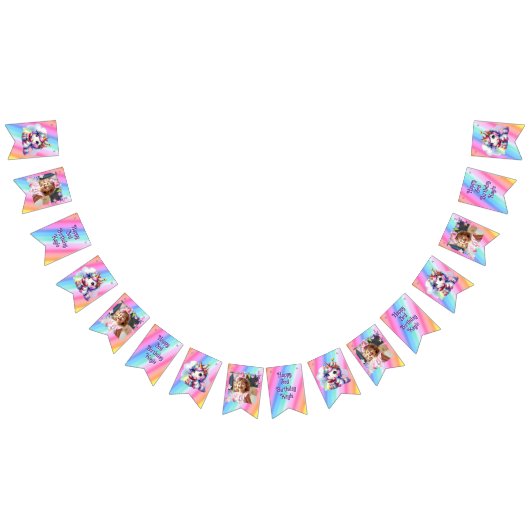 Gepersonaliseerde Verjaardag van het Meisje Eenhoo Vlaggetjes (Alle)