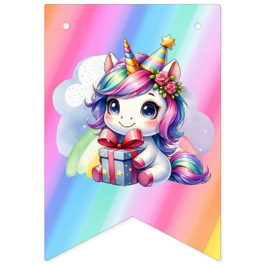 Gepersonaliseerde Verjaardag van het Meisje Eenhoo Vlaggetjes (Eerste vlag)