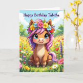 Gepersonaliseerde Verjaardag van het meisje Pony T Kaart (Gele Bloem)