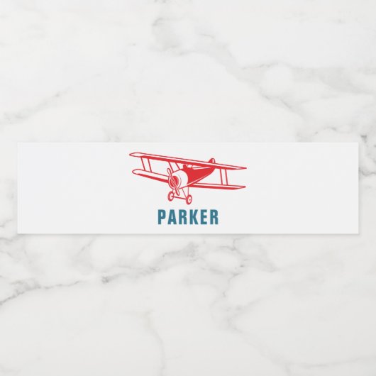 Gepersonaliseerde verjaardag van het vliegtuig waterfles etiket (Enkel label)