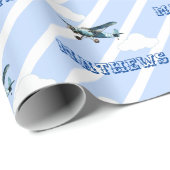 Gepersonaliseerde Verjaardag  Vliegtuig Jongens Cadeaupapier (Rol Hoek)