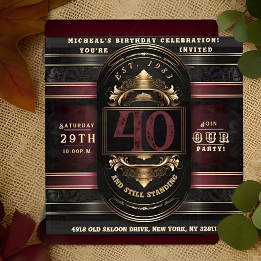 Gepersonaliseerde Verjaardag  Zwart Goud Burgandy Kaart