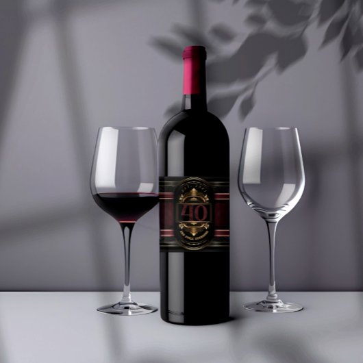 Gepersonaliseerde Verjaardag  Zwart Goud Burgandy Wijn Etiket