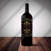 Gepersonaliseerde Verjaardag  Zwart Goud Burgandy Wijn Etiket