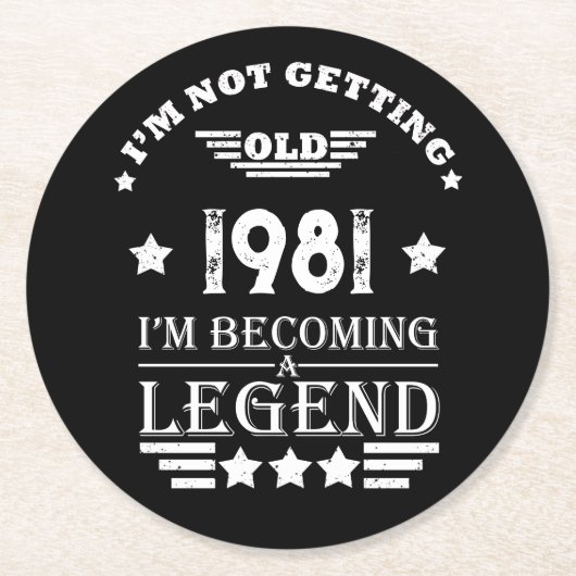 Gepersonaliseerde  verjaardag zwart wit ronde kartonnen onderzetter (Voorkant)