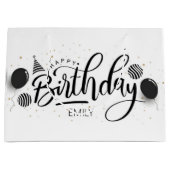 Gepersonaliseerde Verjaardag Zwart-wit Stripes Groot Cadeauzakje (Voorkant)