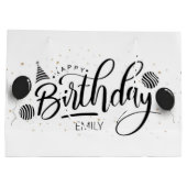 Gepersonaliseerde Verjaardag Zwart-wit Stripes Groot Cadeauzakje (Achterkant)