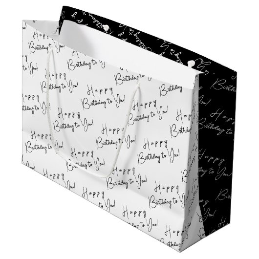 Gepersonaliseerde Verjaardag Zwart-wit Typografie Groot Cadeauzakje (Voorkant Gekanteld)
