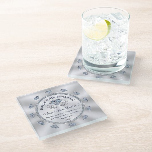 Gepersonaliseerde verjaardagsdiamanten, Elegant On Glazen Onderzetter (Schuin)