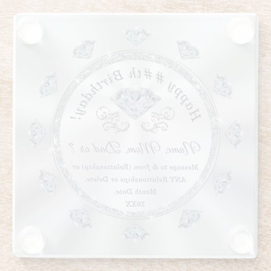 Gepersonaliseerde verjaardagsdiamanten, Elegant On Glazen Onderzetter (Achterkant)