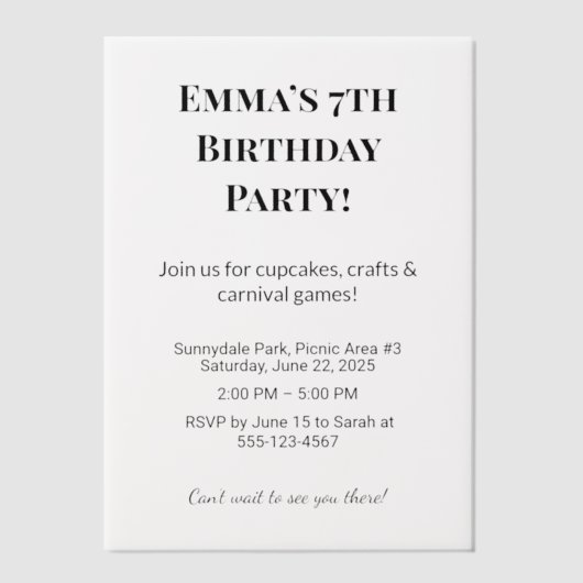 Gepersonaliseerde Verjaardagsfeest Vellum Overlays Vellum Uitnodigingen (Voorkant)