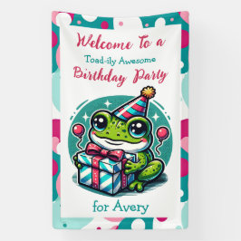 Gepersonaliseerde verjaardagsfeestje kikker thema  spandoek