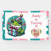 Gepersonaliseerde verjaardagsfeestje kikker thema  spandoek (Horizontaal)