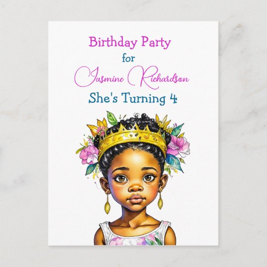 Gepersonaliseerde Verjaardagsfeestje Prinses van K Uitnodiging Briefkaart (Voorkant)