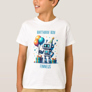 Gepersonaliseerde Verjaardagsjongen Pixel Robot T-shirt