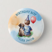 Gepersonaliseerde Verjaardagsjongen | Puppy en Bab Ronde Button 5,7 Cm (Voorkant)