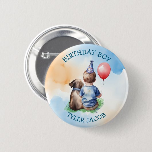 Gepersonaliseerde Verjaardagsjongen | Puppy en Bab Ronde Button 5,7 Cm (Voorkant /achterkant)
