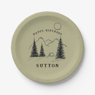 Gepersonaliseerde Verjaardagspapier Borden Camping Papieren Bordje