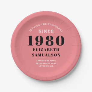 Gepersonaliseerde Verlichtingsdag 1980 Roze Plaats Papieren Bordje