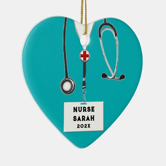 Gepersonaliseerde Verpleegkundige Kerstmis 2023 Ve Keramisch Ornament (Rechts)