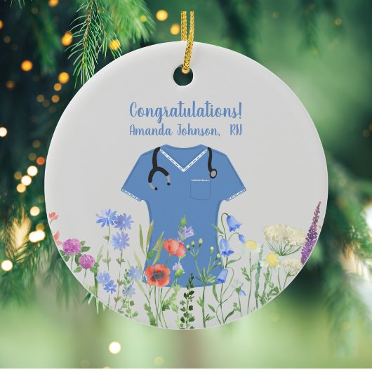 Gepersonaliseerde Verpleegkundige RN LPN NP Blauwe Keramisch Ornament
