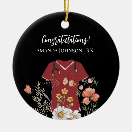 Gepersonaliseerde Verpleegkundige RN LPN NP Maroon Keramisch Ornament (Voorkant)