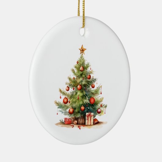 Gepersonaliseerde versierde kerstboom keramisch ornament (Rechts)