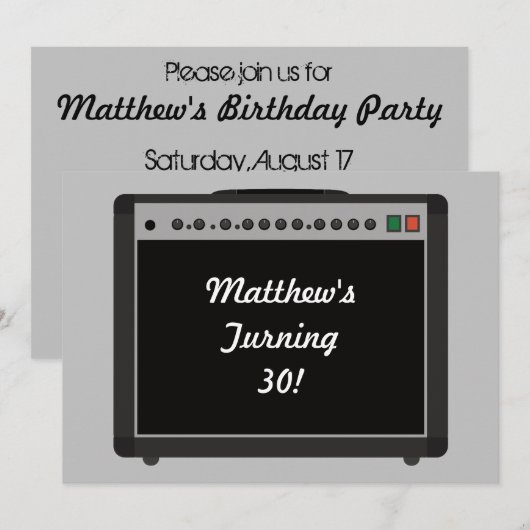 Gepersonaliseerde Versterker Rock and Roll Party Kaart (Voorkant / Achterkant)