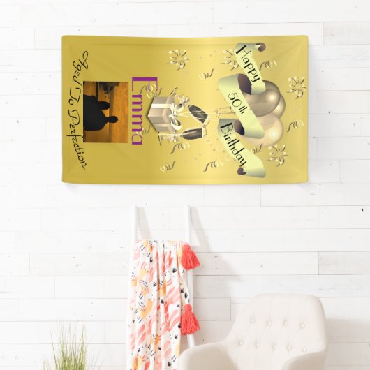 Gepersonaliseerde Verticale Happy 50th Birthday Spandoek (Insitu)