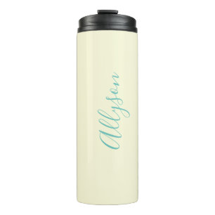 Gepersonaliseerde Verticale Naam, Teal Script Teks Thermosbeker
