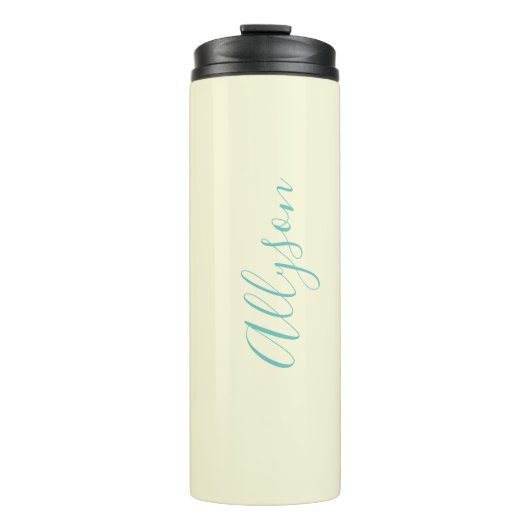 Gepersonaliseerde Verticale Naam, Teal Script Teks Thermosbeker (Voorkant)