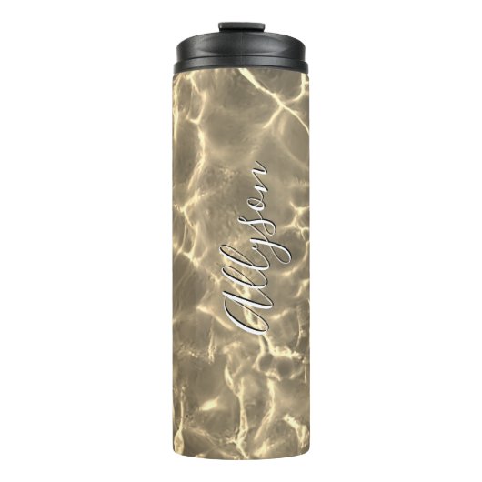 Gepersonaliseerde Verticale Naam Witte Script, Gou Thermosbeker (Voorkant)