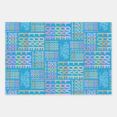 Gepersonaliseerde Vibrant Hot Pink, Blauw "LOVE" P Inpakpapier Vel (Voorkant 3)