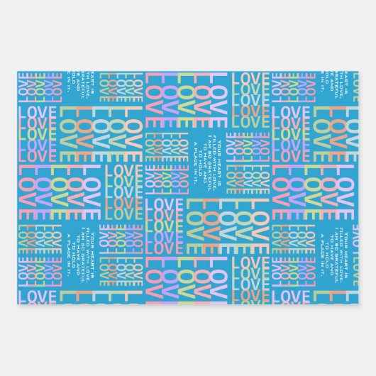Gepersonaliseerde Vibrant Hot Pink, Blauw "LOVE" P Inpakpapier Vel (Voorkant 3)
