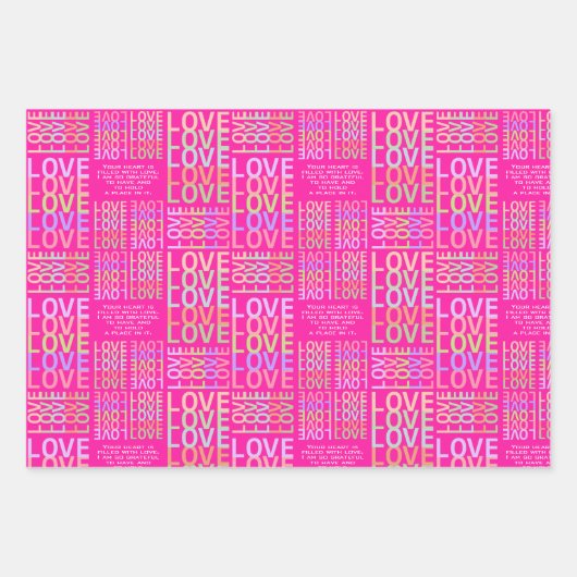 Gepersonaliseerde Vibrant Hot Pink, Blauw "LOVE" P Inpakpapier Vel (Voorkant 2)