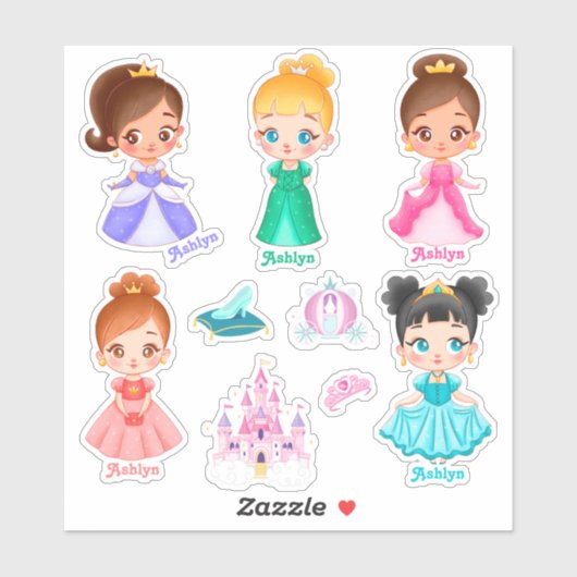 Gepersonaliseerde Vibrant Kinder Prinses Naam Labe Sticker (Vel)