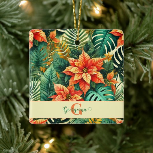 Gepersonaliseerde Vibrant Tropical Christmas Poins Keramisch Ornament (Boom)