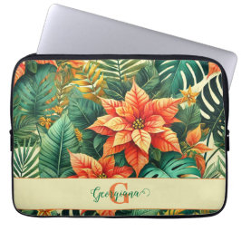 Gepersonaliseerde Vibrant Tropical Christmas Poins Laptop Sleeve