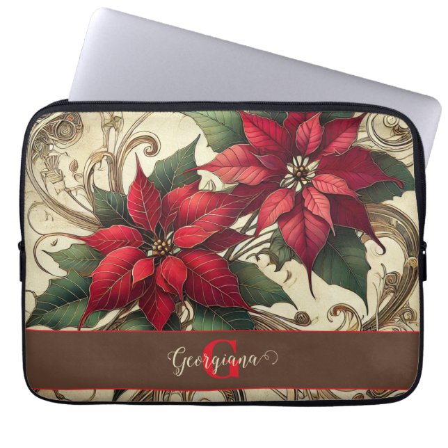 Gepersonaliseerde Vibrant Tropical Christmas Poins Laptop Sleeve (Voorkant)