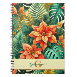 Gepersonaliseerde Vibrant Tropical Christmas Poins Notitieboek