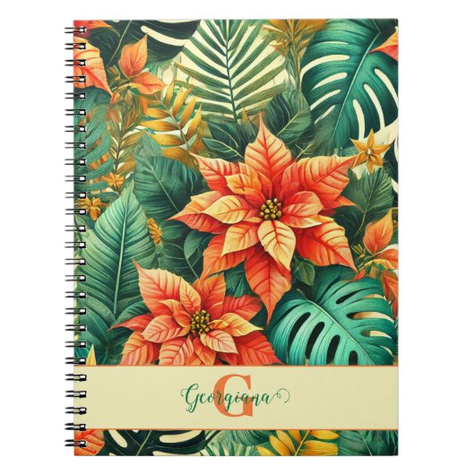 Gepersonaliseerde Vibrant Tropical Christmas Poins Notitieboek (Voorkant)