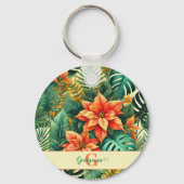 Gepersonaliseerde Vibrant Tropical Christmas Poins Sleutelhanger (Voorkant)