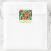 Gepersonaliseerde Vibrant Tropical Christmas Poins Vierkante Sticker (Tas)