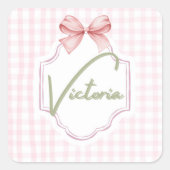 Gepersonaliseerde Victoria Baby Girl Nursery Bow Vierkante Sticker (Voorkant)