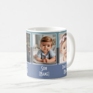 Gepersonaliseerde vier familie foto collage blauw koffiemok