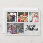 Gepersonaliseerde vier foto familienaam feestdagenkaart (Voorkant)