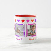Gepersonaliseerde Vier Foto's, Kleurrijke Harten,  Mok (Midden)